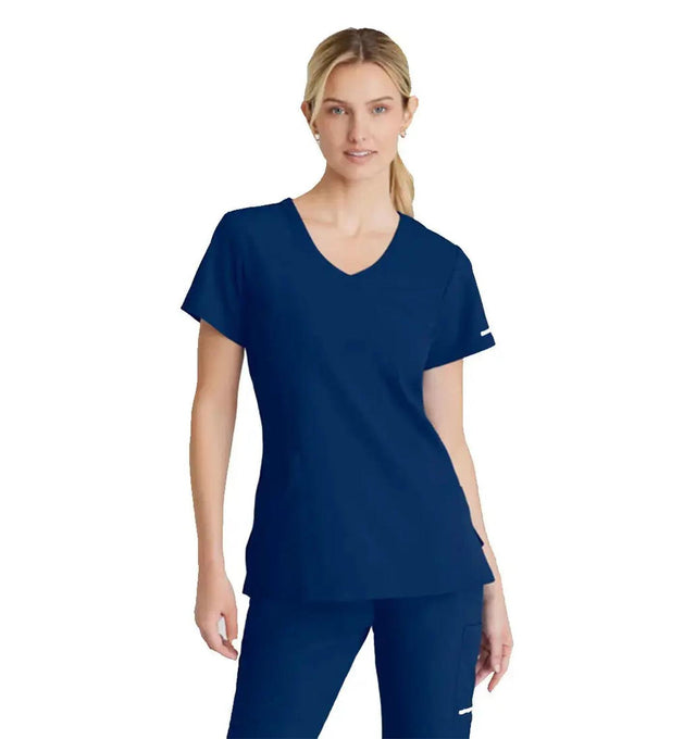 SKECHERS™ by Barco Reliance 3-Pocket Crossover V-Neck Scrub Top-Indigo