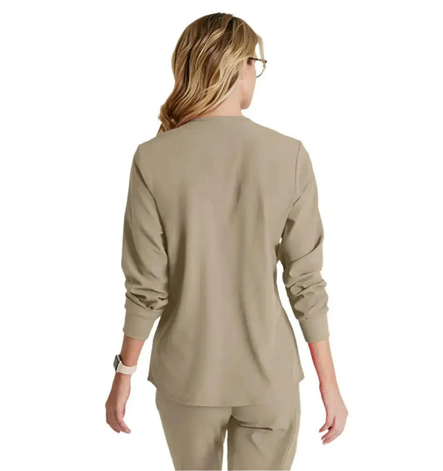 SKECHERS™ by Barco Stabilty 2-Pocket Crewneck Snap-Front Scrub Jacket - New Khaki