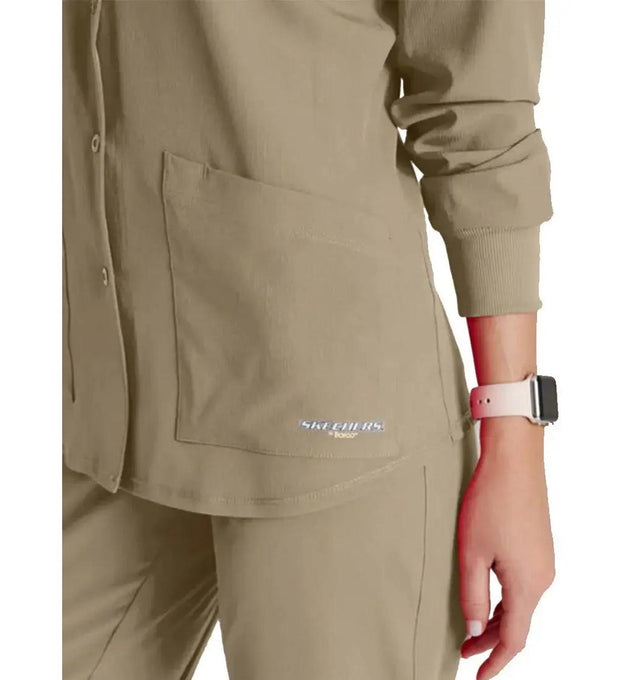 SKECHERS™ by Barco Stabilty 2-Pocket Crewneck Snap-Front Scrub Jacket - New Khaki