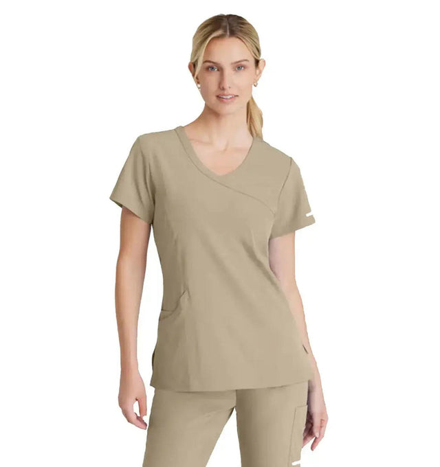 SKECHERS™ by Barco Reliance 3-Pocket Crossover V-Neck Scrub Top-New Khaki