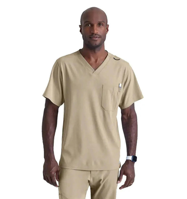 SKECHERS™ by Barco Structure 1-Pocket V-Neck Scrub Top-New Khaki