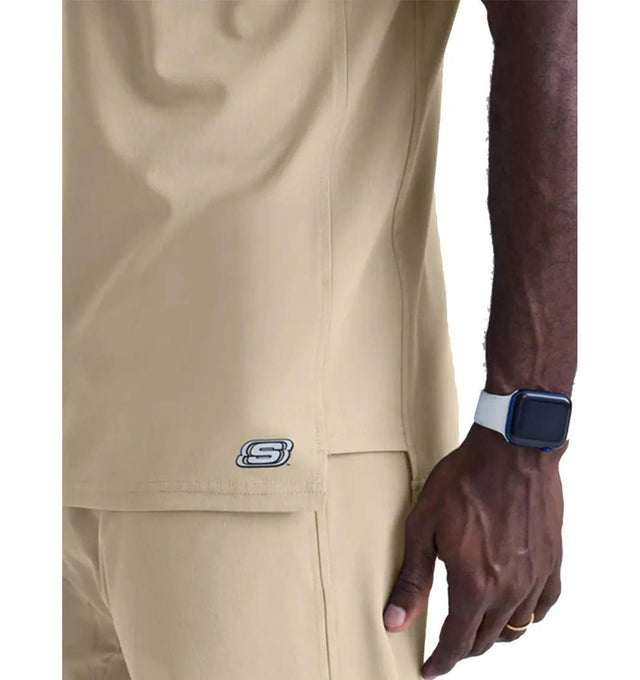 SKECHERS™ by Barco Structure 1-Pocket V-Neck Scrub Top-New Khaki