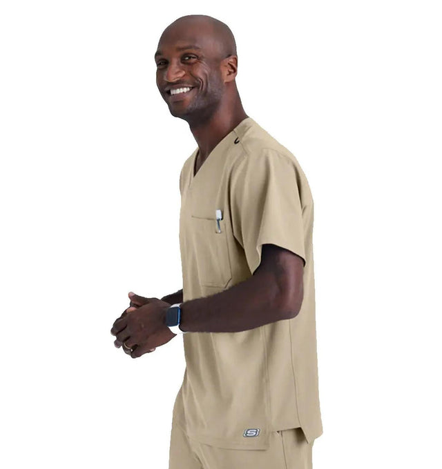 SKECHERS™ by Barco Structure 1-Pocket V-Neck Scrub Top-New Khaki