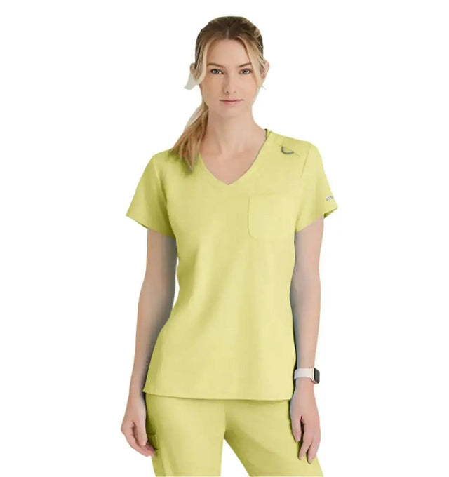 SKECHERS™ by Barco Dignity 1-Pocket Tuck-In Scrub Top-Lemon Glow