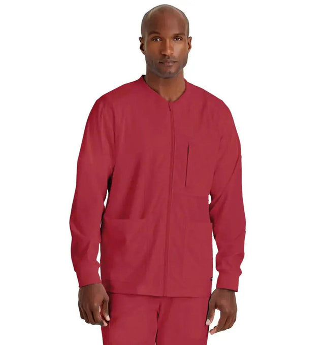 Grey's Anatomy Stretch™ by Barco React 5-Pocket Crewneck Warmup Scrub Jacket-Maple Red