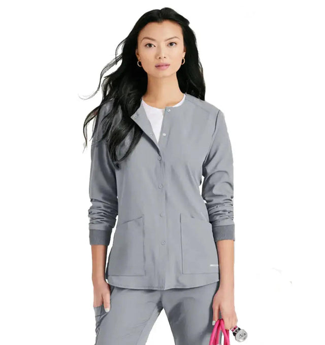 SKECHERS™ by Barco Stabilty 2-Pocket Crewneck Snap-Front Scrub Jacket - Moonstruck