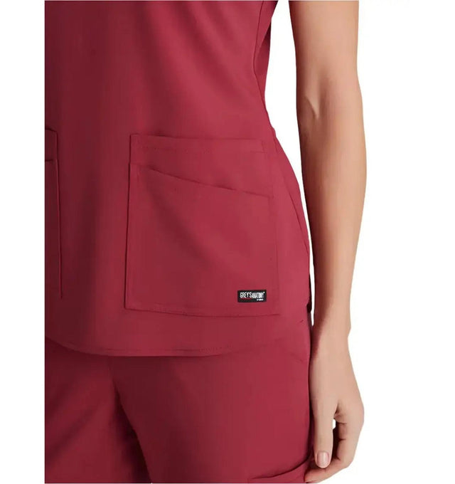 Grey's Anatomy Stretch™ by Barco Emma 4-Pocket V-Neck Scrub Top-Maple Red