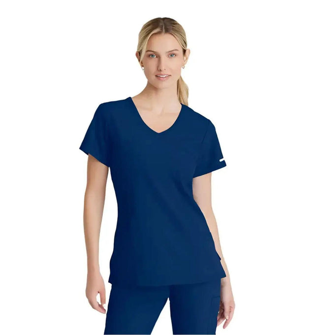 SKECHERS™ by Barco Reliance 3-Pocket Crossover V-Neck Scrub Top-Navy