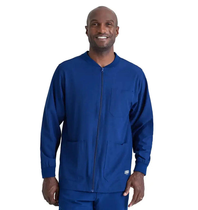SKECHERS™ by Barco Structure 3-Pocket Crewneck Warmup Scrub Jacket-Navy