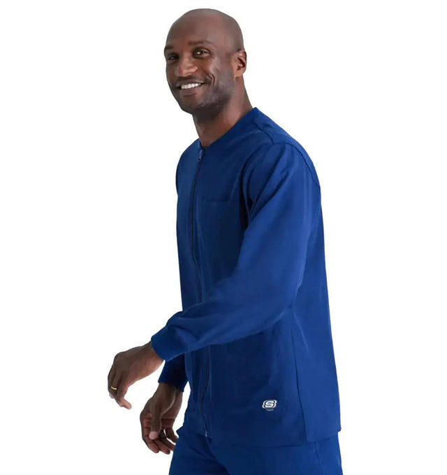 SKECHERS™ by Barco Structure 3-Pocket Crewneck Warmup Scrub Jacket-Navy
