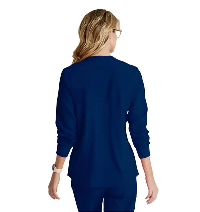 SKECHERS™ by Barco Stabilty 2-Pocket Crewneck Snap-Front Scrub Jacket - Navy