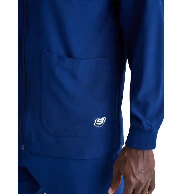 SKECHERS™ by Barco Structure 3-Pocket Crewneck Warmup Scrub Jacket-Navy