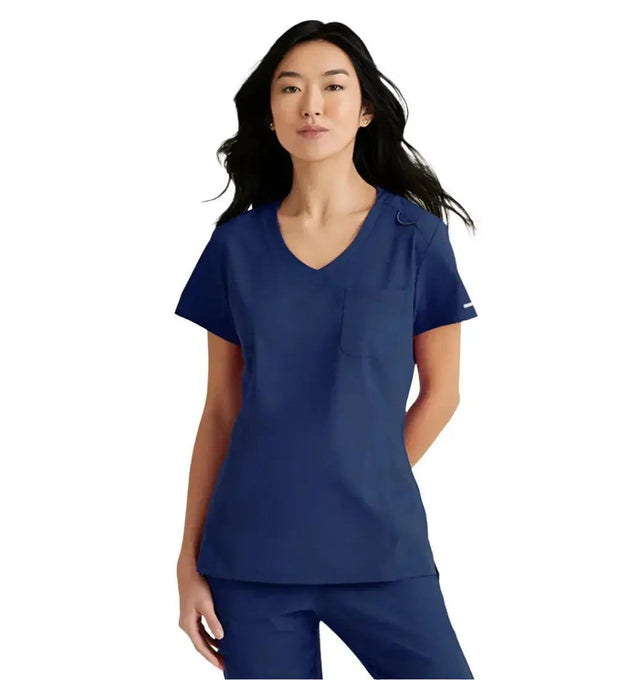 SKECHERS™ by Barco Dignity 1-Pocket Tuck-In Scrub Top-Navy
