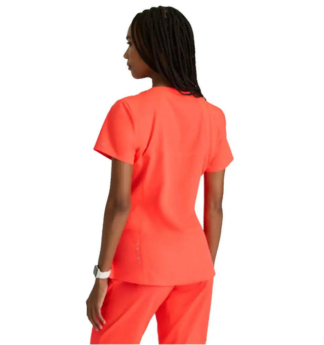 Barco One™ by Barco Racer 4-Pocket V-Neck Scrub Top-Neon Flame