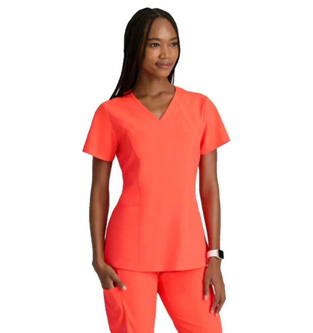 Barco One™ by Barco Racer 4-Pocket V-Neck Scrub Top-Neon Flame