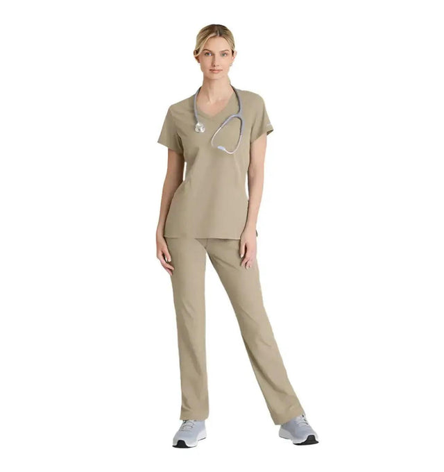 SKECHERS™ by Barco Reliance 3-Pocket Crossover V-Neck Scrub Top-New Khaki