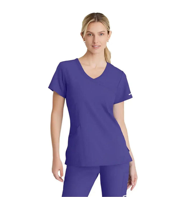 SKECHERS™ by Barco Reliance 3-Pocket Crossover V-Neck Scrub Top-New Grape