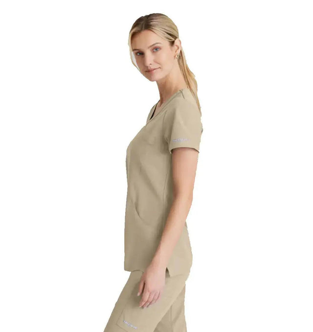 SKECHERS™ by Barco Reliance 3-Pocket Crossover V-Neck Scrub Top-New Khaki