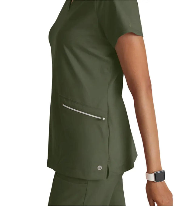 Barco One Performance Knit by Barco Victory Knit 2-Pocket V-Neck Scrub Top - Olive