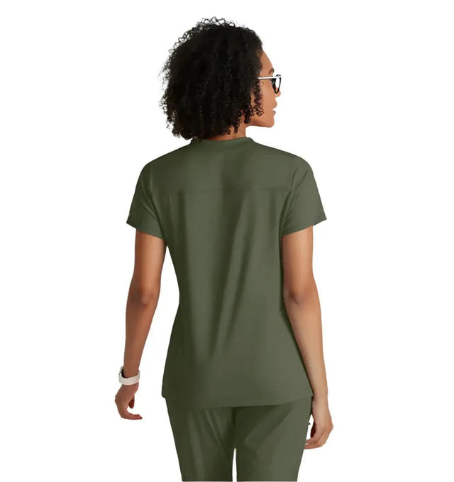 Barco One Performance Knit by Barco Victory Knit 2-Pocket V-Neck Scrub Top - Olive