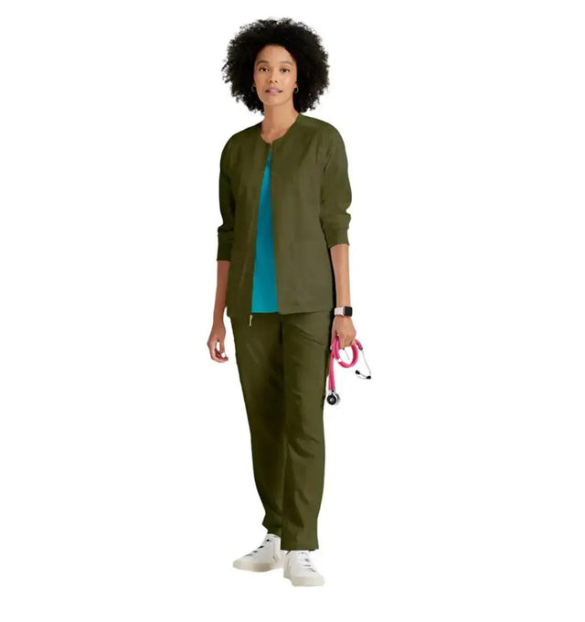 Grey's Anatomy Stretch™ by Barco Gianna 5-Pocket Crewneck Scrub Jacket-Olive
