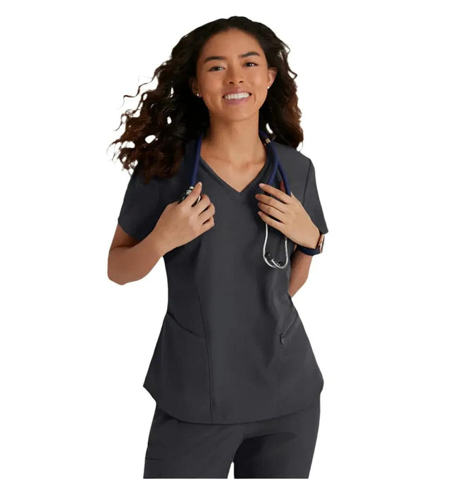 Skechers™ Vitality by Barco Electra 3-Pocket Ribbed V-Neck Scrub Top - Pewter