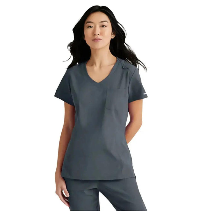 SKECHERS™ by Barco Dignity 1-Pocket Tuck-In Scrub Top-Pewter