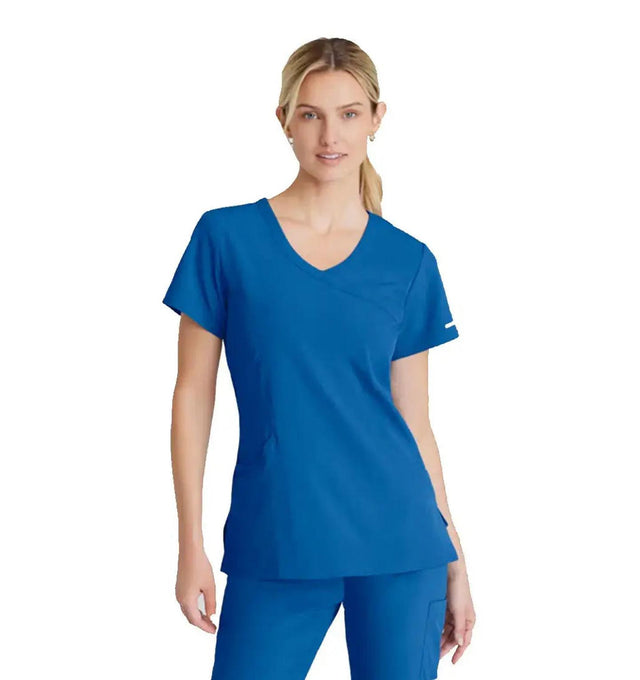 SKECHERS™ by Barco Reliance 3-Pocket Crossover V-Neck Scrub Top-New Royal