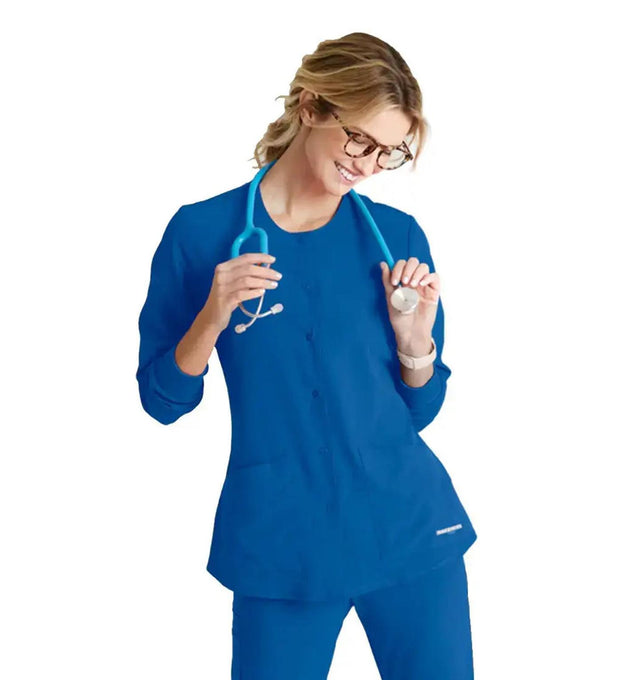 SKECHERS™ by Barco Stabilty 2-Pocket Crewneck Snap-Front Scrub Jacket - New Royal