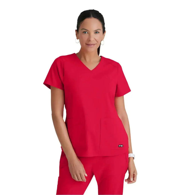 Grey's Anatomy Stretch™ by Barco Emma 4-Pocket V-Neck Scrub Top-Scarlet Red