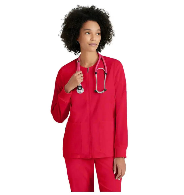 Grey's Anatomy Stretch™ by Barco Gianna 5-Pocket Crewneck Scrub Jacket-Scarlet Red