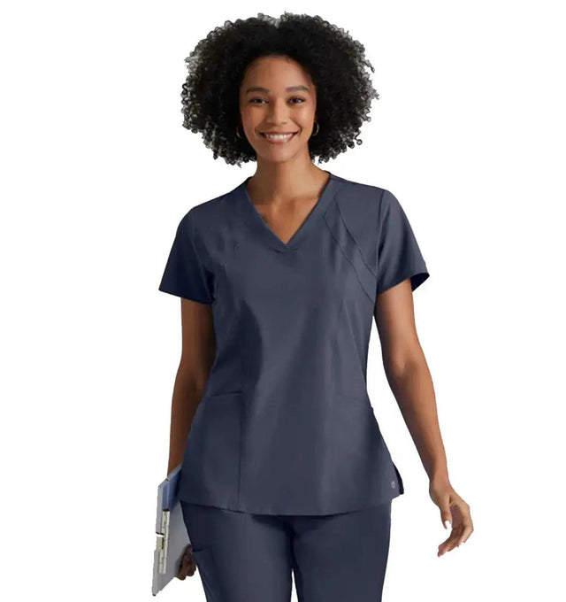 Barco One™ by Barco Racer 4-Pocket V-Neck Scrub Top-Steel