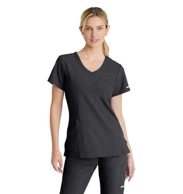SKECHERS™ by Barco Reliance 3-Pocket Crossover V-Neck Scrub Top-Steel