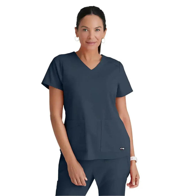 Grey's Anatomy Stretch™ by Barco Emma 4-Pocket V-Neck Scrub Top-Steel
