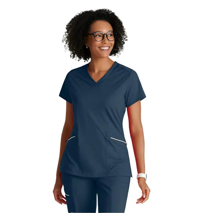 Barco One Performance Knit by Barco Victory Knit 2-Pocket V-Neck Scrub Top - Steel