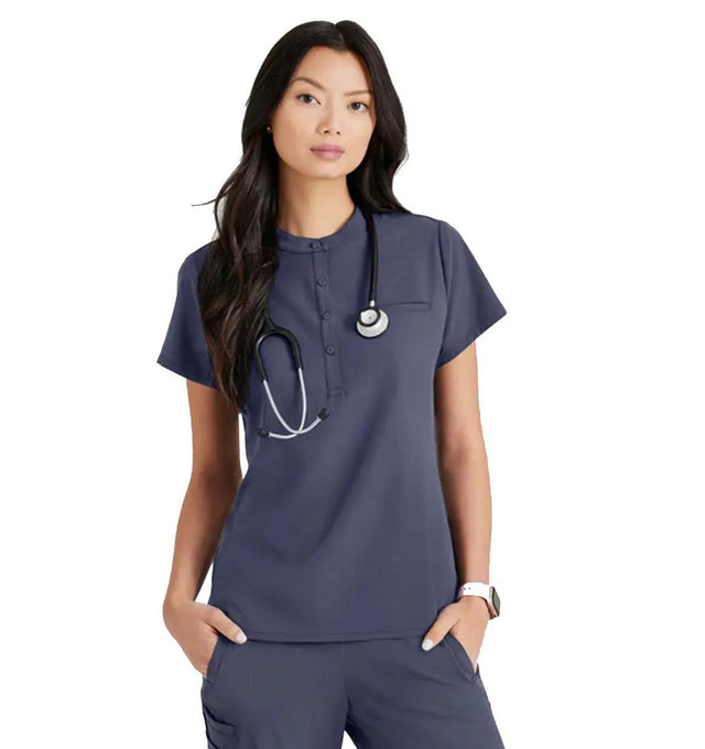 Barco Unify™ by Barco MISSION 1-POCKET HENLEY NECK SCRUB TOP - Steel