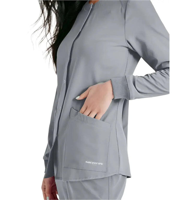 SKECHERS™ by Barco Stabilty 2-Pocket Crewneck Snap-Front Scrub Jacket - Moonstruck