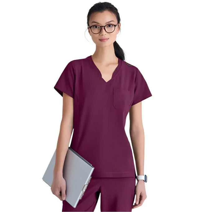 Grey's Anatomy™ Evolve by Barco Sway 1-Pocket Banded V-Neck Scrub Top-Extra LG-Wine