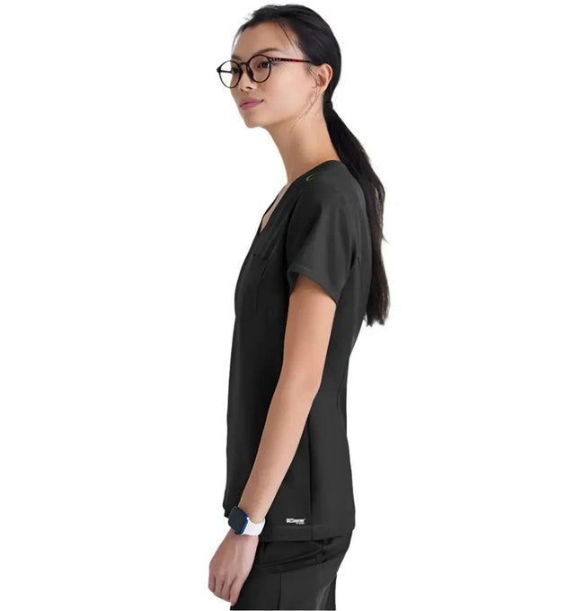 Grey's Anatomy™ Evolve by Barco Sway 1-Pocket Banded V-Neck Scrub Top-Extra LG-Black