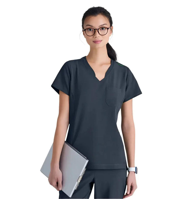 Grey's Anatomy™ Evolve by Barco Sway 1-Pocket Banded V-Neck Scrub Top-Extra LG-Steel