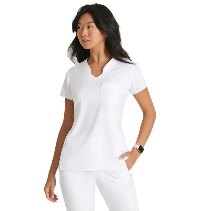 Grey's Anatomy™ Evolve by Barco Sway 1-Pocket Banded V-Neck Scrub Top-Extra LG-White