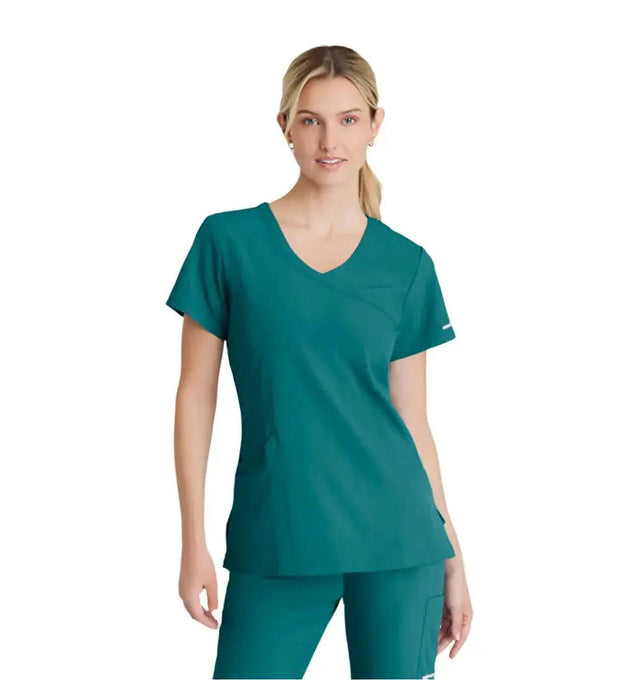 SKECHERS™ by Barco Reliance 3-Pocket Crossover V-Neck Scrub Top-Teal