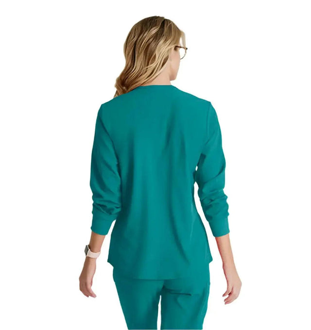 SKECHERS™ by Barco Stabilty 2-Pocket Crewneck Snap-Front Scrub Jacket - Teal