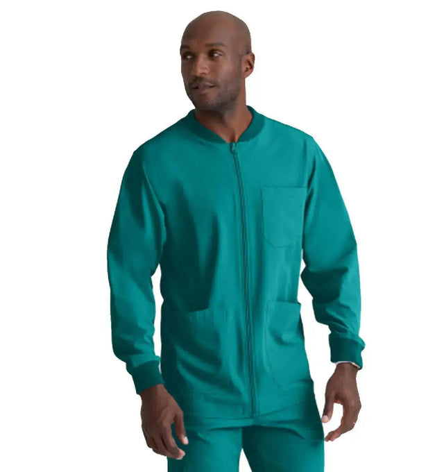 SKECHERS™ by Barco Structure 3-Pocket Crewneck Warmup Scrub Jacket-Teal