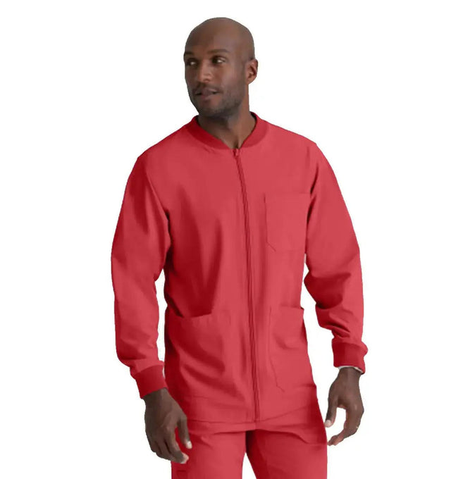 SKECHERS™ by Barco Structure 3-Pocket Crewneck Warmup Scrub Jacket-True Red