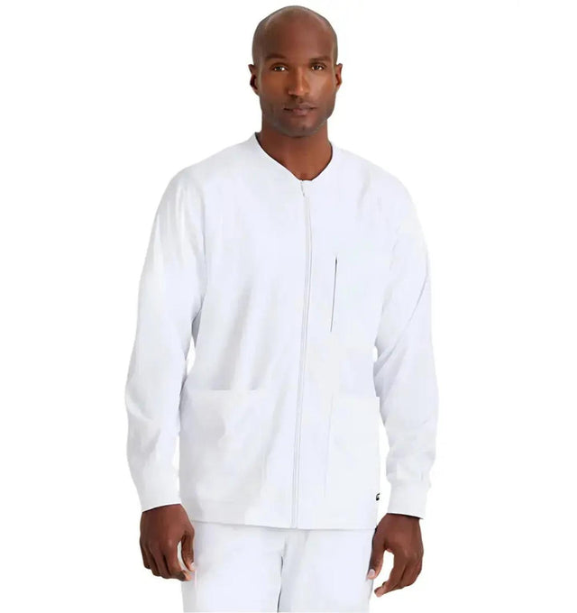Grey's Anatomy Stretch™ by Barco React 5-Pocket Crewneck Warmup Scrub Jacket-White