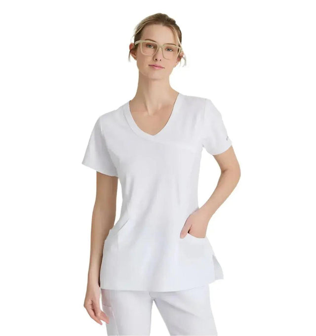SKECHERS™ by Barco Reliance 3-Pocket Crossover V-Neck Scrub Top-White