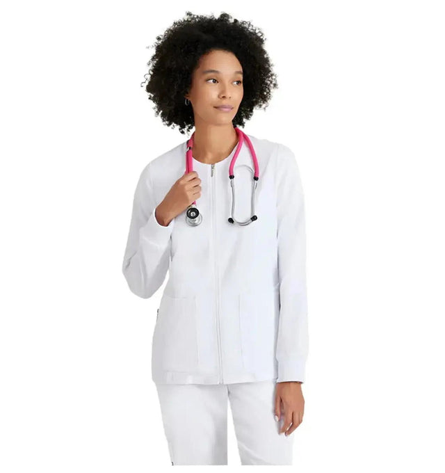 Grey's Anatomy Stretch™ by Barco Gianna 5-Pocket Crewneck Scrub Jacket-White