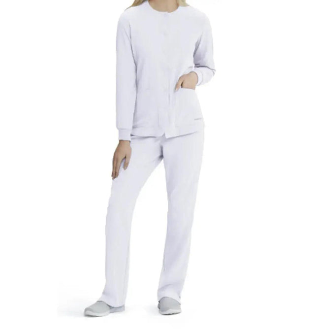 SKECHERS™ by Barco Stabilty 2-Pocket Crewneck Snap-Front Scrub Jacket - White