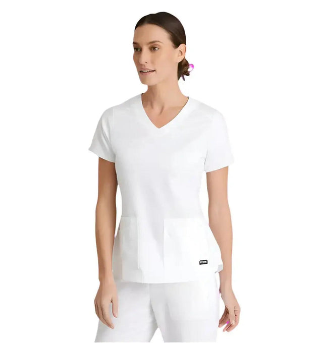 Grey's Anatomy Stretch™ by Barco Emma 4-Pocket V-Neck Scrub Top-White